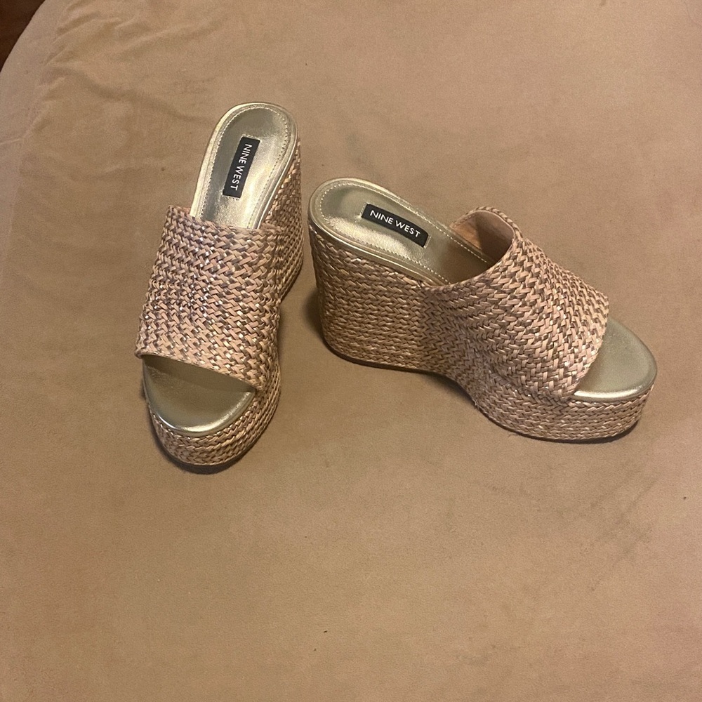 Nine West Tan Woven Wedge Sandals